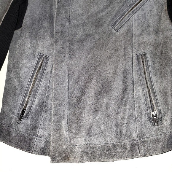 VEDA NYC Gray Black Suede Leather Funnel Neck Crop Jacket Small - Picture 3 of 15
